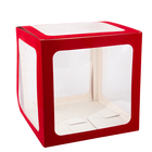 Cube à ballons transparent avec contours velours rouge - 30x30x 30cm