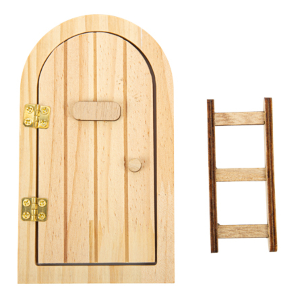 Porte du Lutin Farceur avec échelle en bois 14x8cm