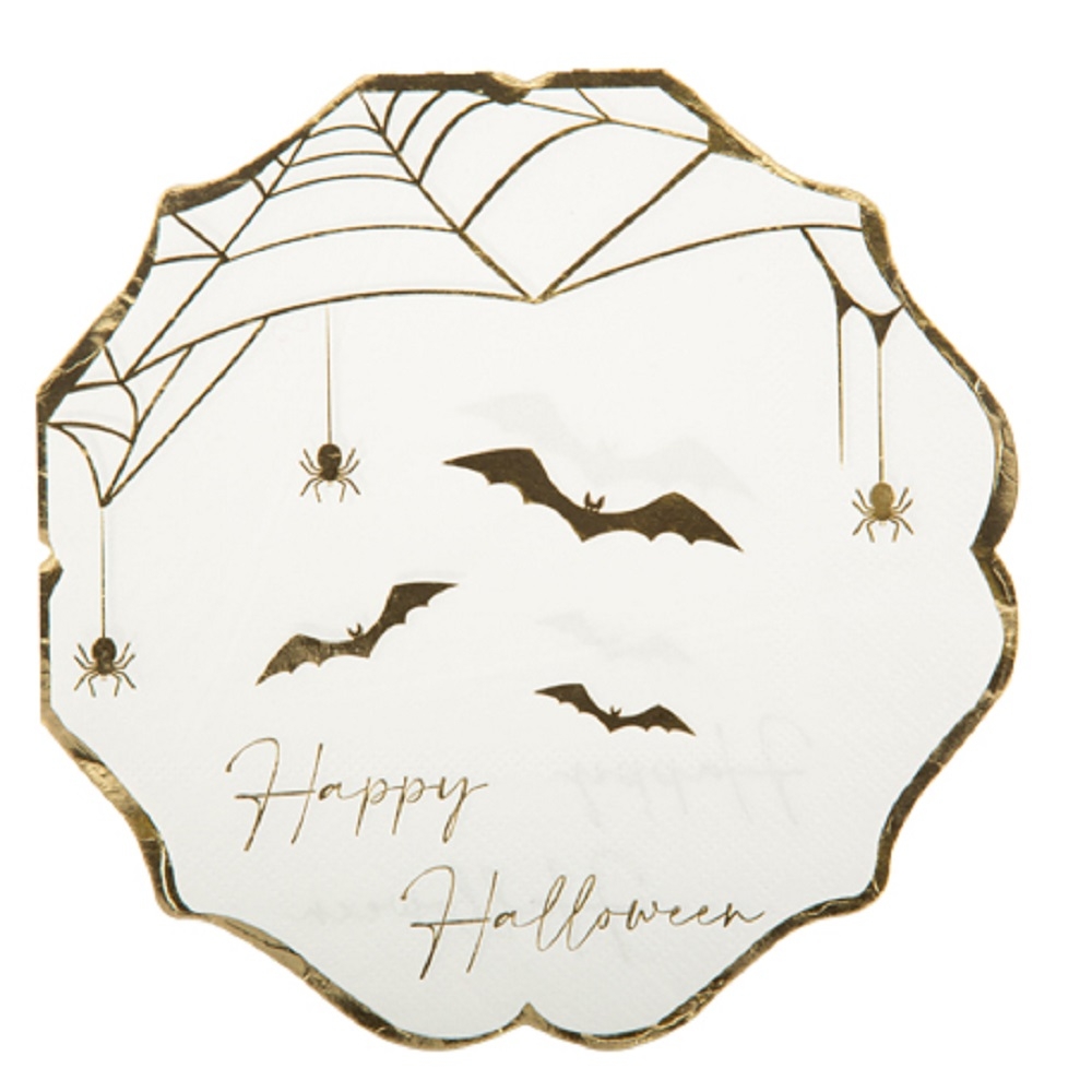 16 Serviettes Pure Halloween Blanches et Or 3 plis - 33x33cm