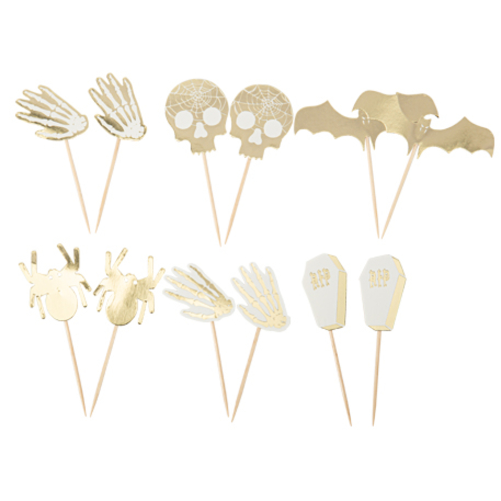 12 Pics Pure Halloween - Blanc et Or - 7 à 9 cm