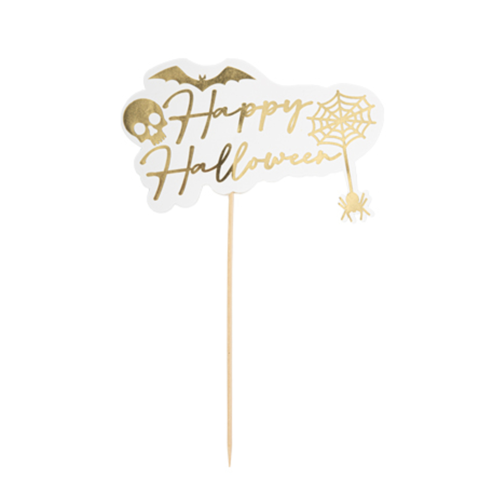 Déco sur Pic Happy Halloween blanche et or - 16x25cm