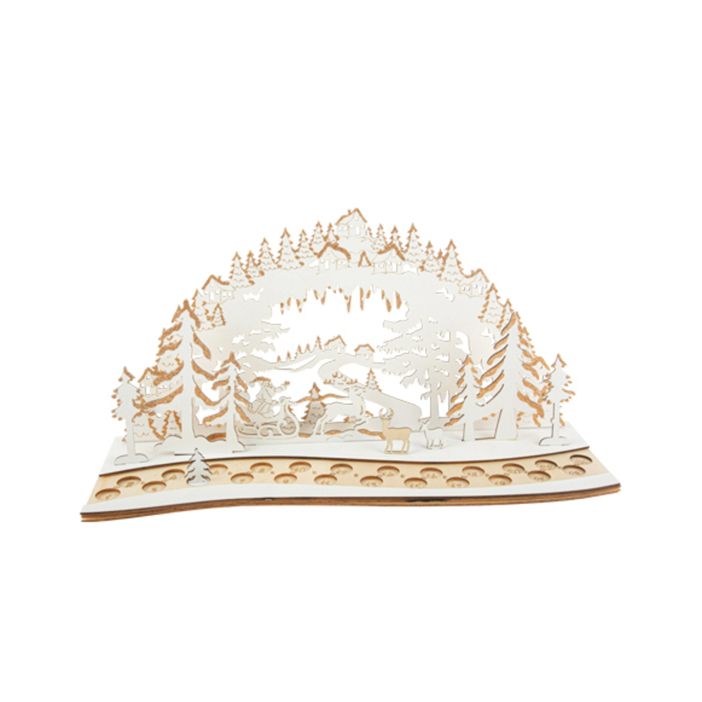 Calendrier de l'Avent Village Féérique en bois blanc et paillettes