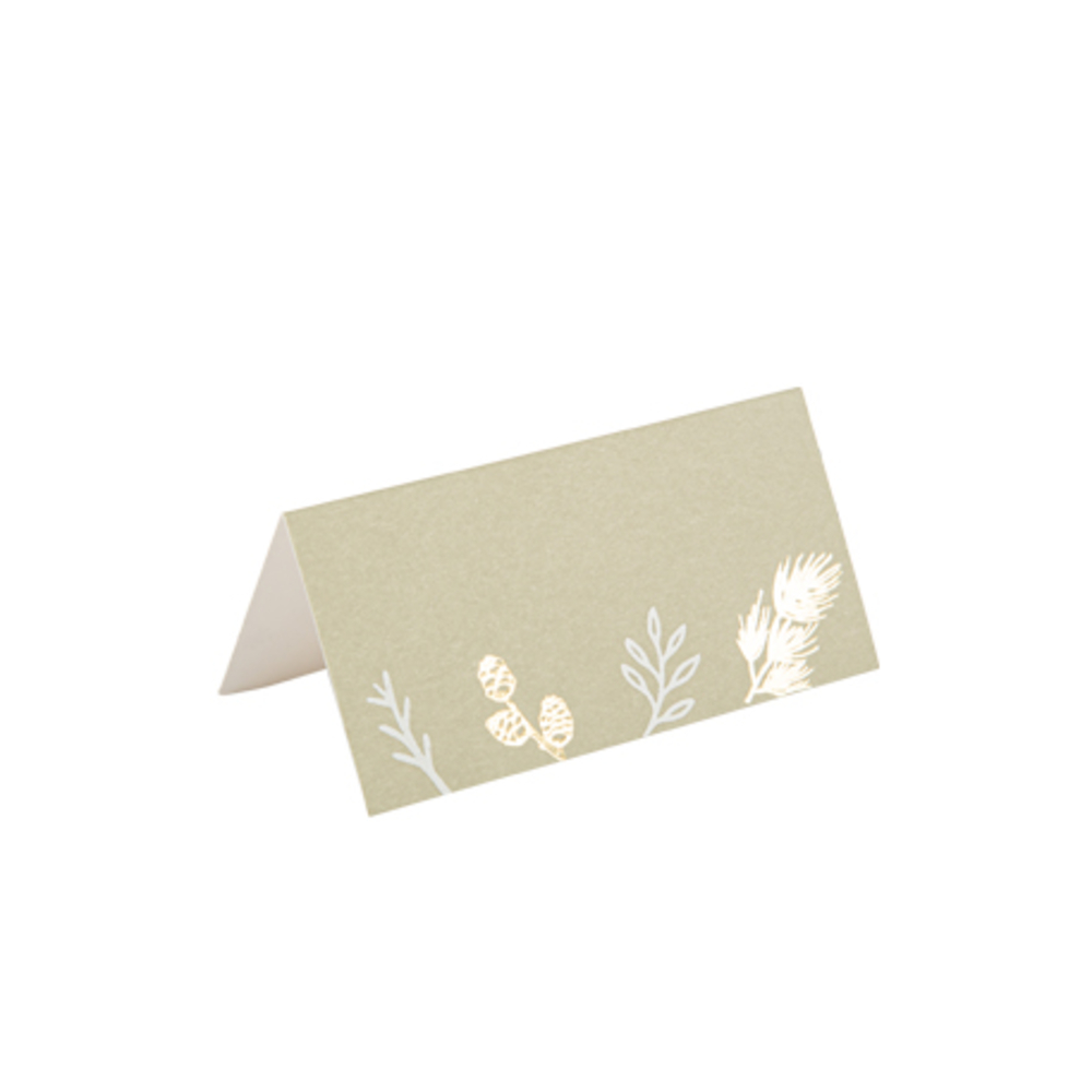 8 marque-places Botanic vert de gris, velours blanc et or - 8x4cm