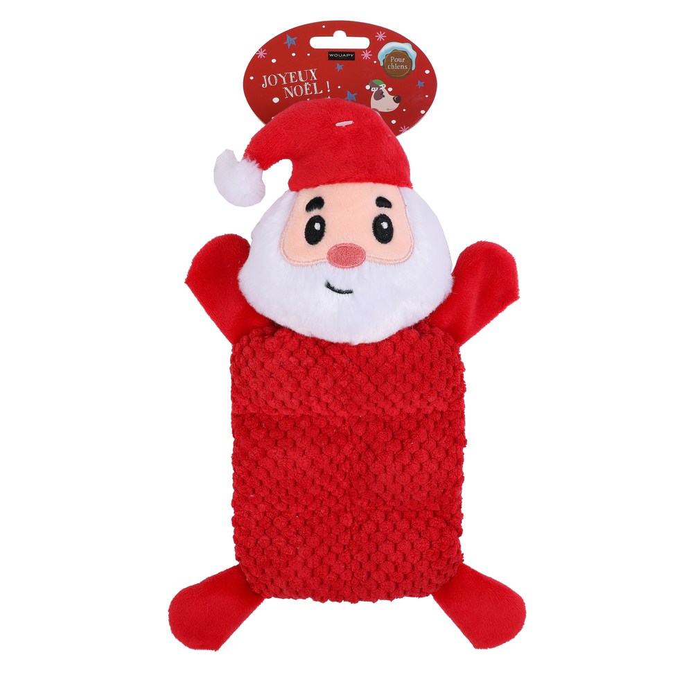 Jouet peluche plate père noël avec sifflet pour chien