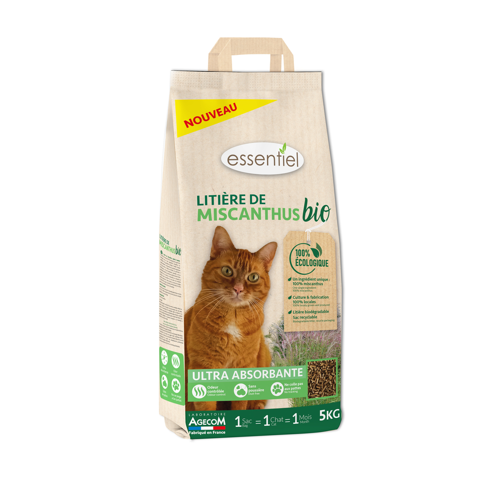 Litière de Miscanthus Bio Absorbante pour Chat - 5Kg