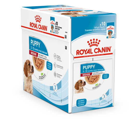 Bouchées en sauce pour chiot de taille moyenne 10x140g