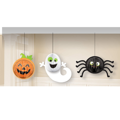 Halloween, 3 Décorations 3D en papier à suspendre
