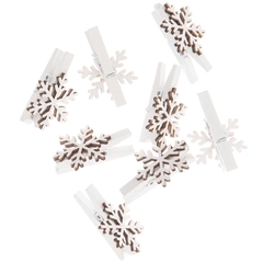 Pinces décoratives de Noël, Flocon de neige Bois blanc - Lot 8 pièces