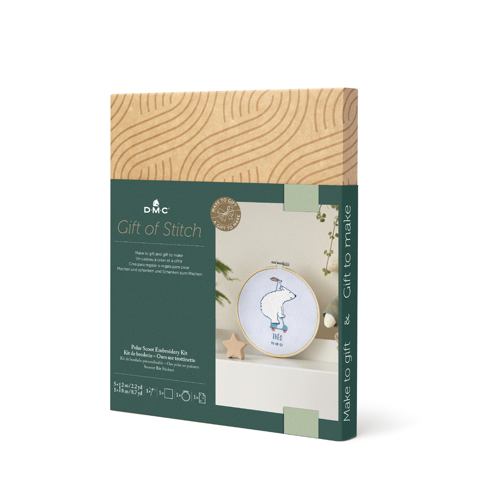 Kit broderie à personnaliser : bébé - ours sur trotinette