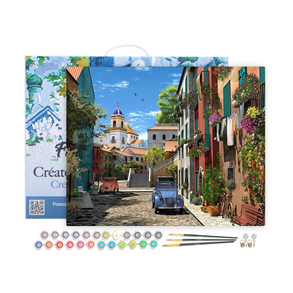 Kit de peinture par numéro 'Ruelle et 2 CV' - L.40xl.50cm