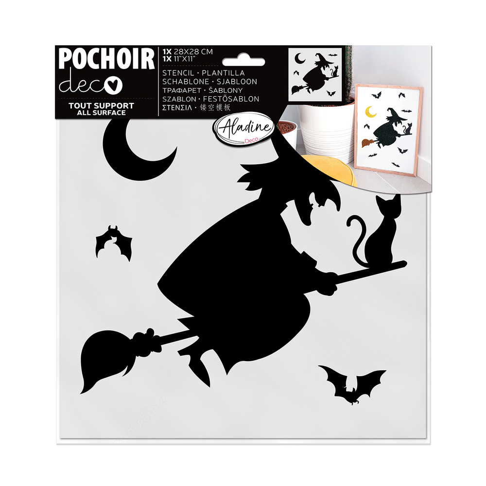 Halloween, Pochoir déco sorcière - 28x28cm 