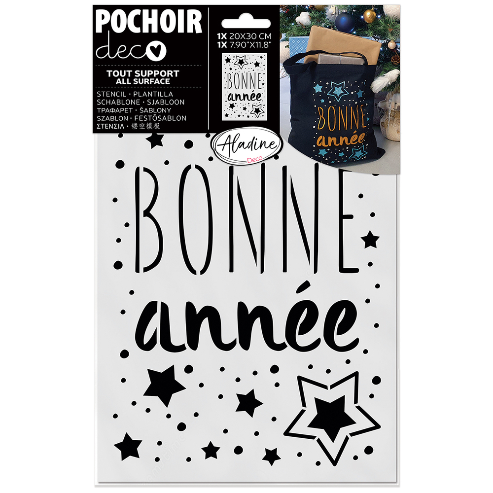 Pochoir Noël Bonne Année étoilée