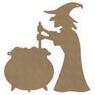 Décor Halloween en bois à customiser : sorcière avec chaudron