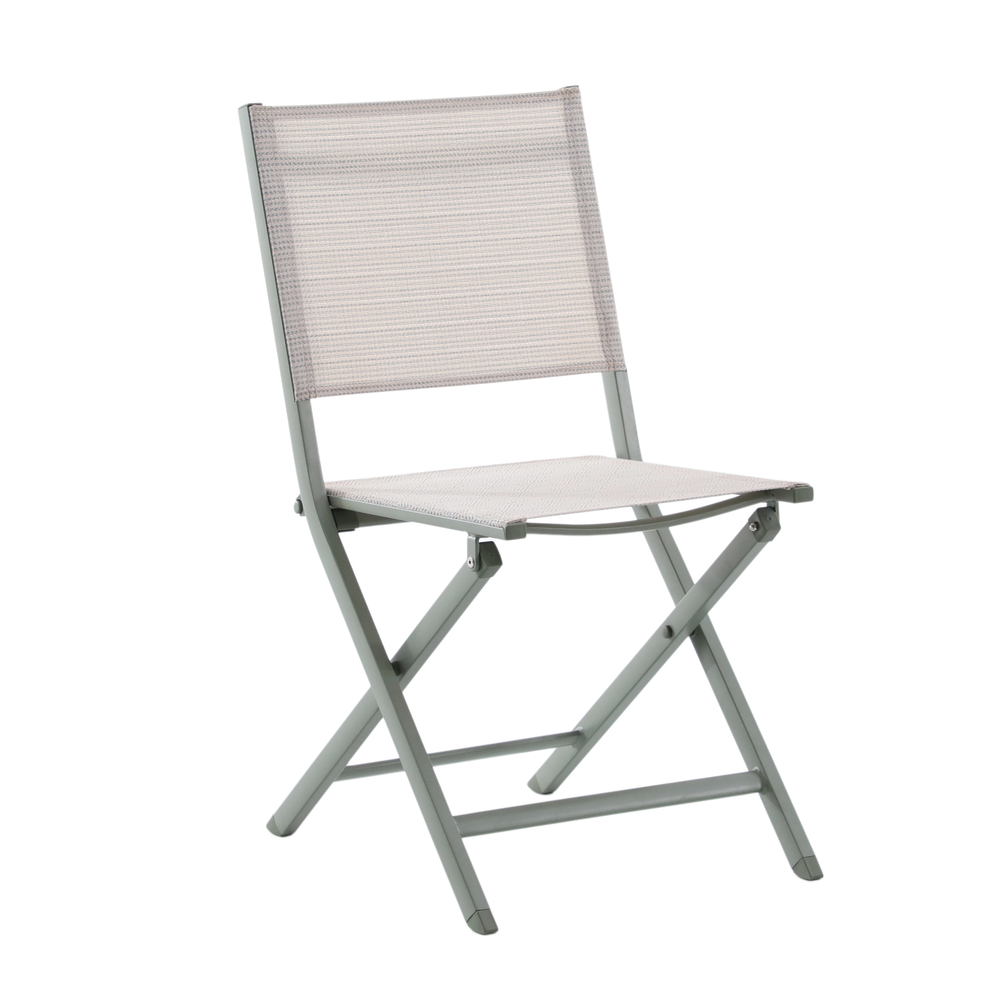 Chaise pliante ERIS en aluminium et toile vert chiné - 57x47x88 cm