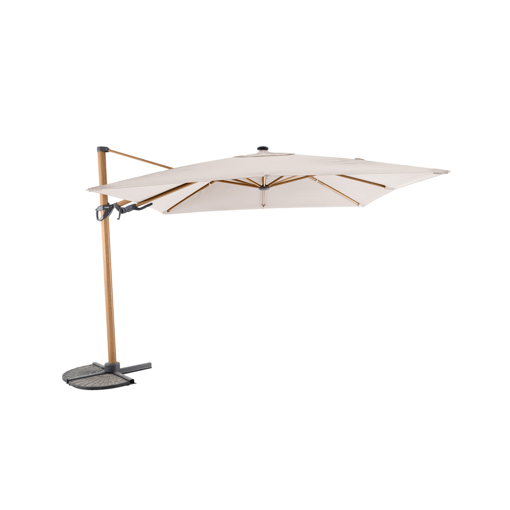 Parasol déporté SOLIS coloris bambou et taupe chiné avec LED