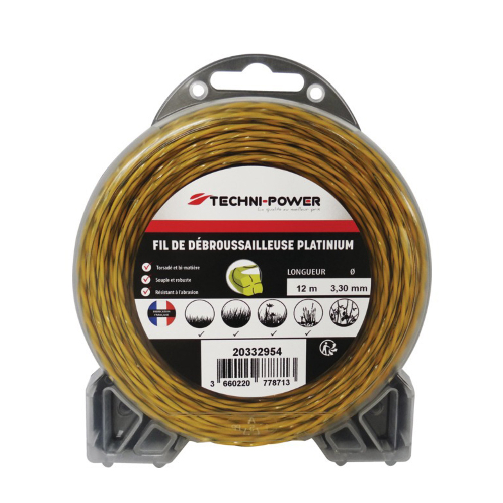 Fil de debroussailleuse torsade platinium ø 3,3 mm / 12 m techni-power