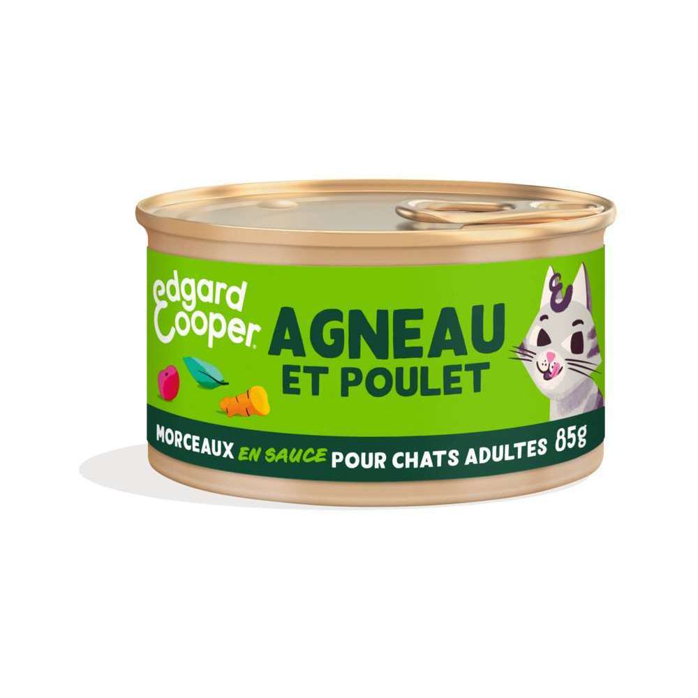 Morceaux en sauce au poulet et agneau pour chats adultes 85g