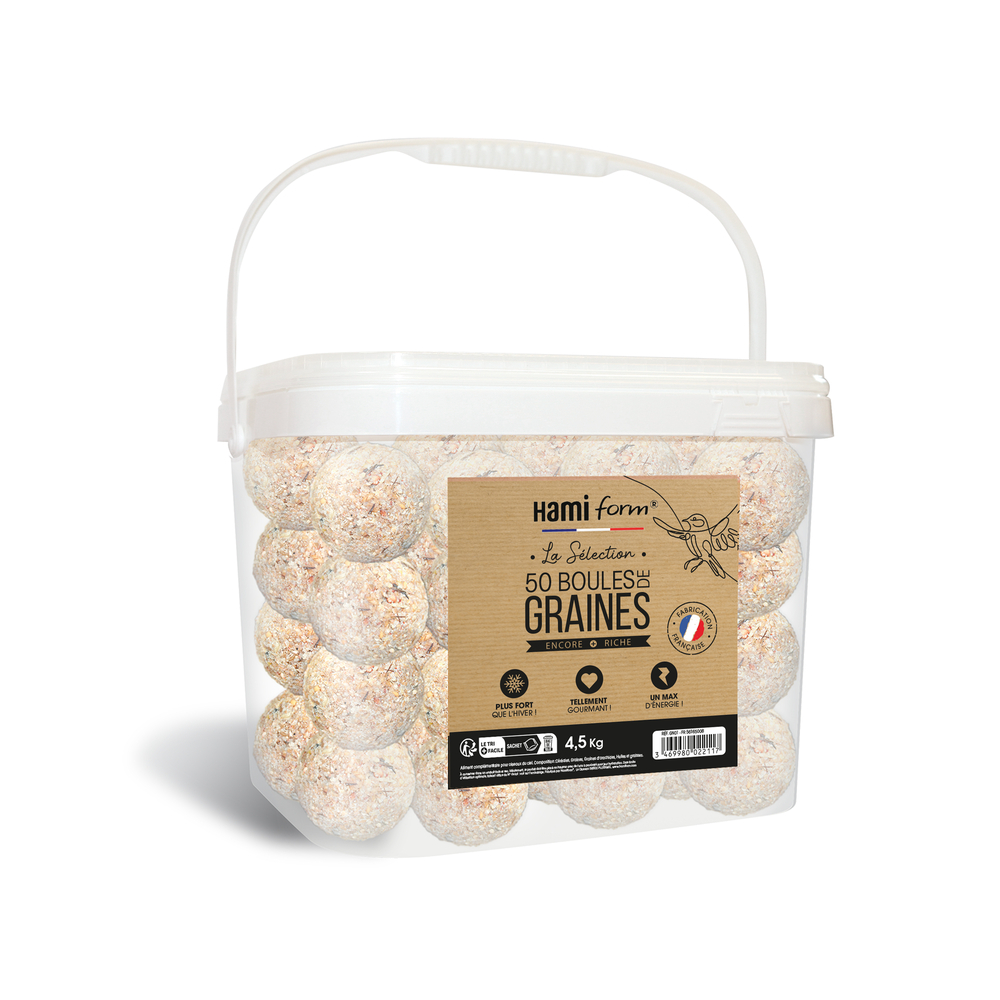 Seau 50 boules de graines pour oiseaux du ciel 4.5kg