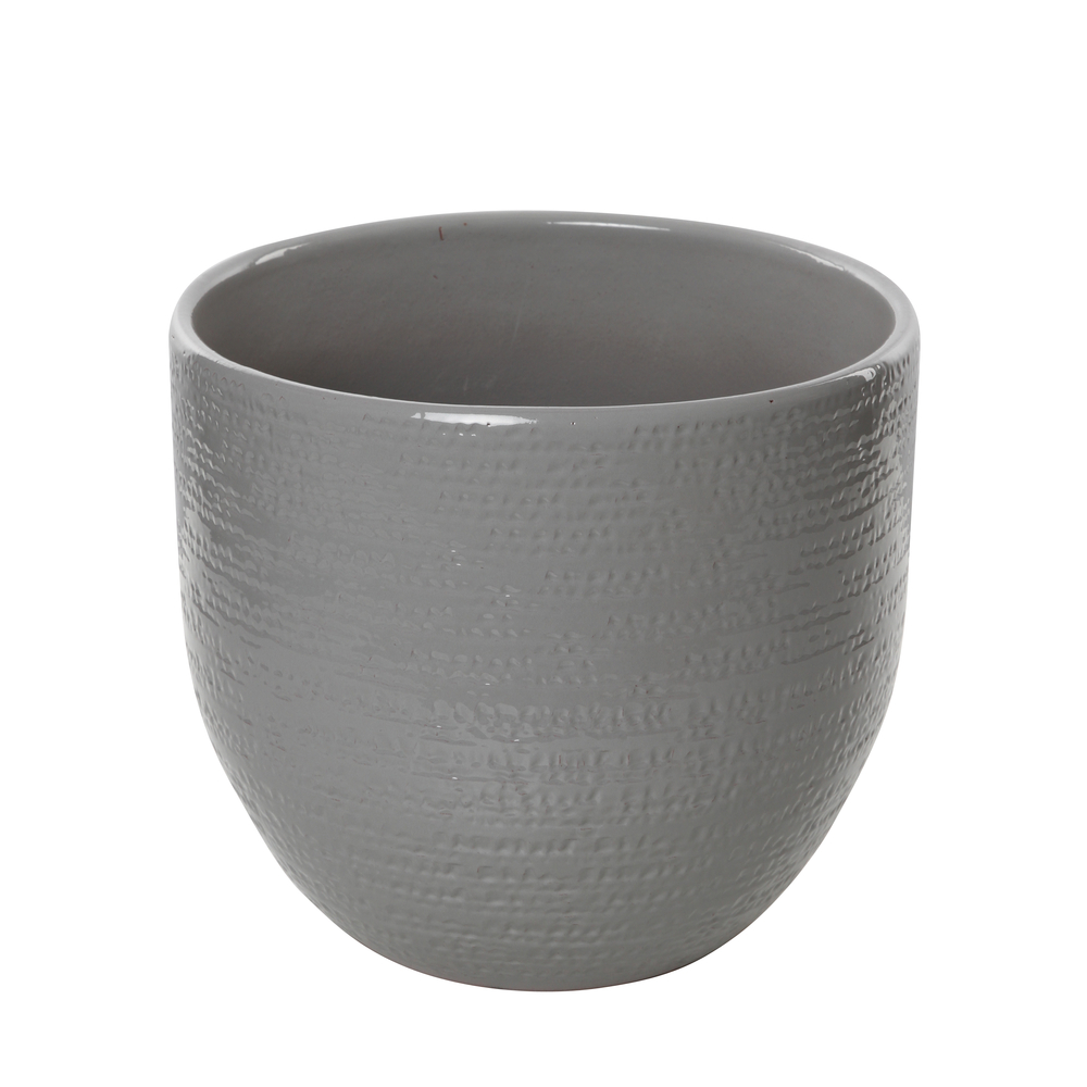Cache-pot d'intérieur en terre cuite Carrie rond gris H.14 x D16cm