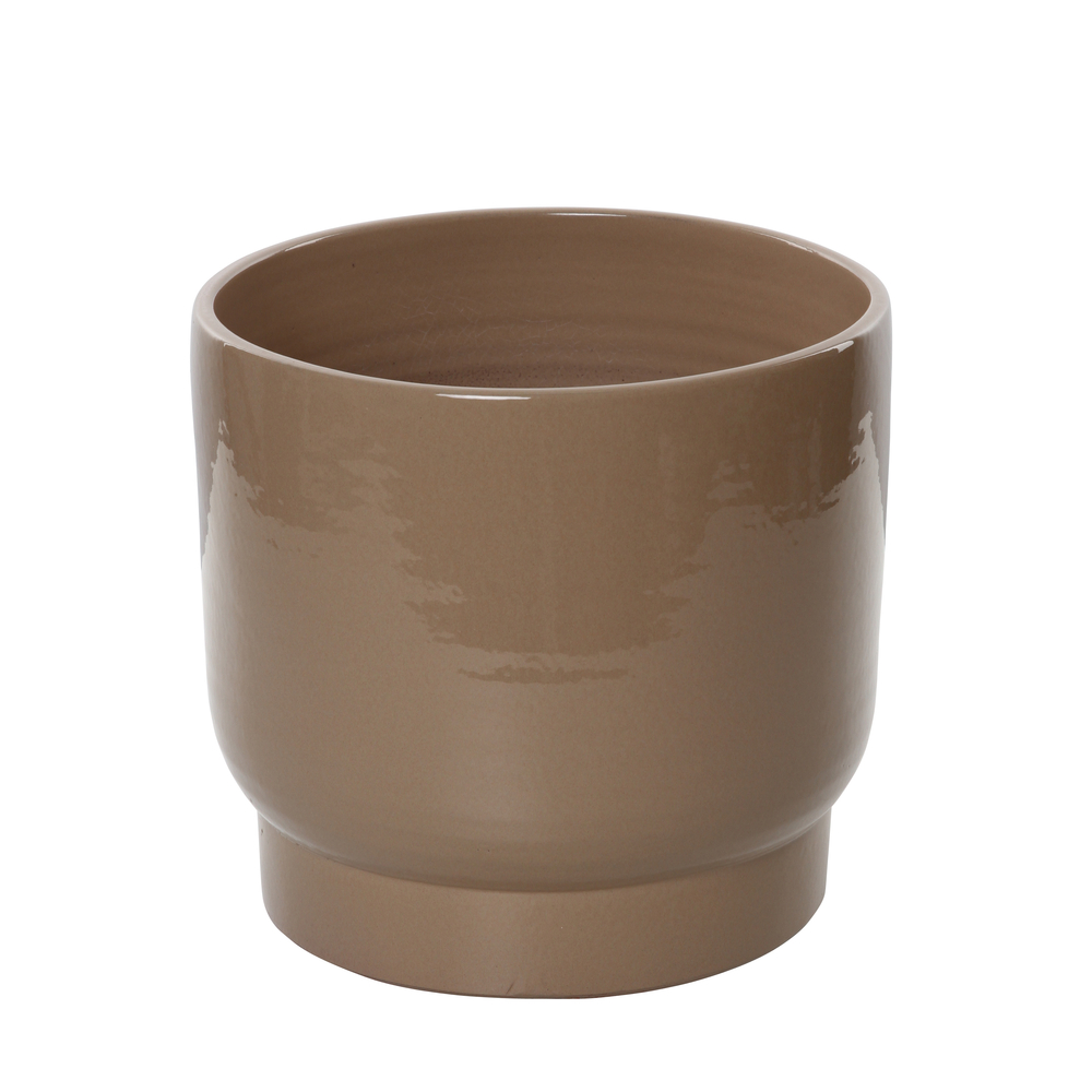 Cache-pot d'intérieur en terre cuite Thiago rond taupe H.14 x D 15cm