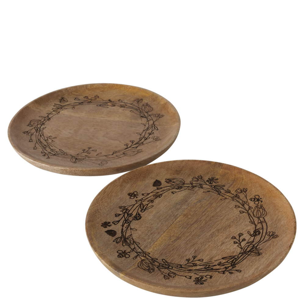 Assiette Bloma D.25cm en bois - fleurs - 2 modèles différents