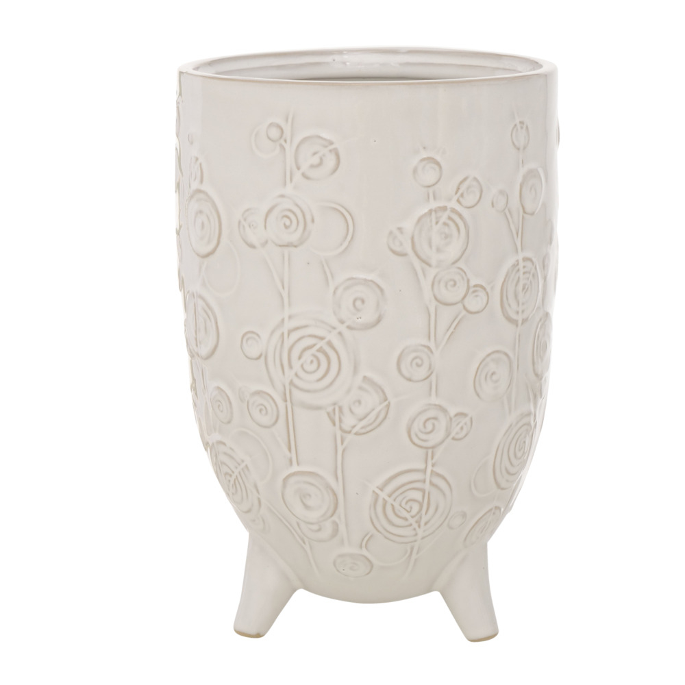 Cache-pot avec reliefs floraux Edvina blanc - H.24cm