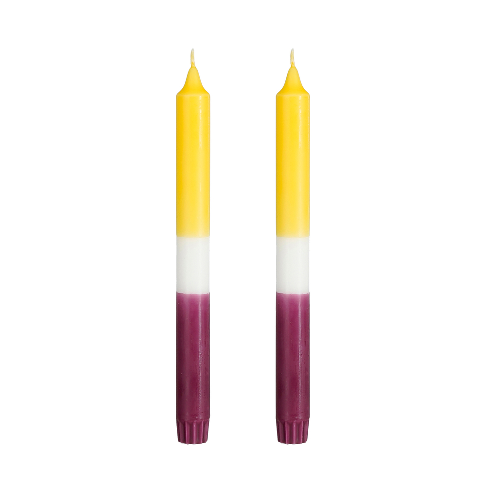 Bougies diner Stearine jaune Dip-dye (2 pièces) - H.25xD.2,2cm