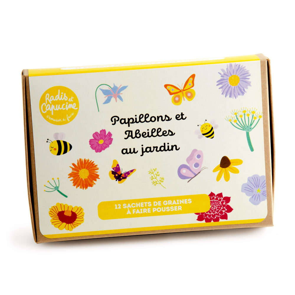 Coffret papillons & abeilles au jardin - 12 sachets de graines à semer