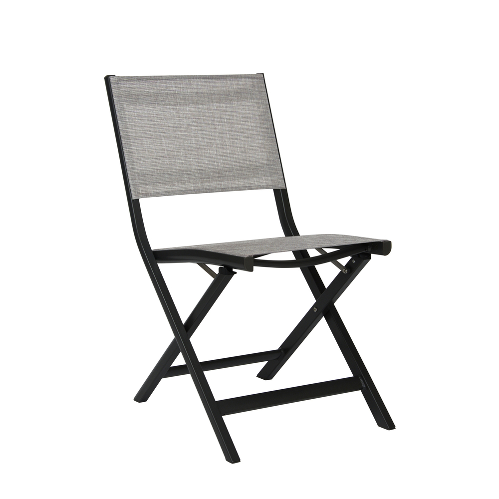 Chaise NILS Aluminium Noir Mat Textilène Gris Lin