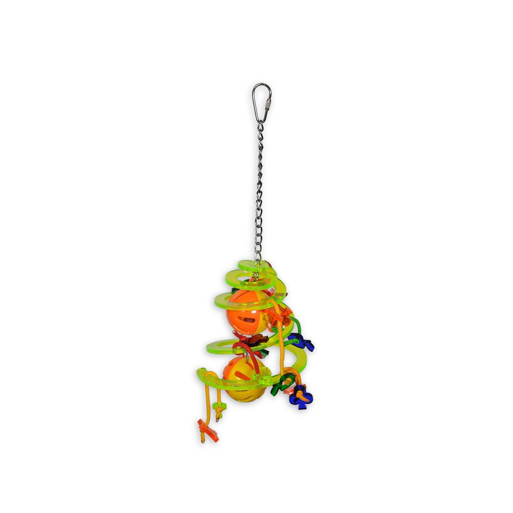 Jouet oiseau plexi spirale multicolore 32cm