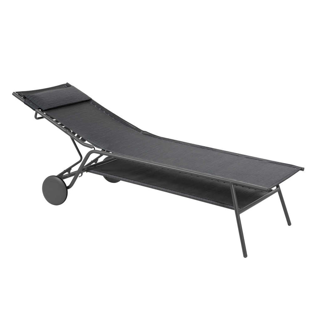 Bain de soleil haut Miami en acier assise en toile grise 198x80x88 cm