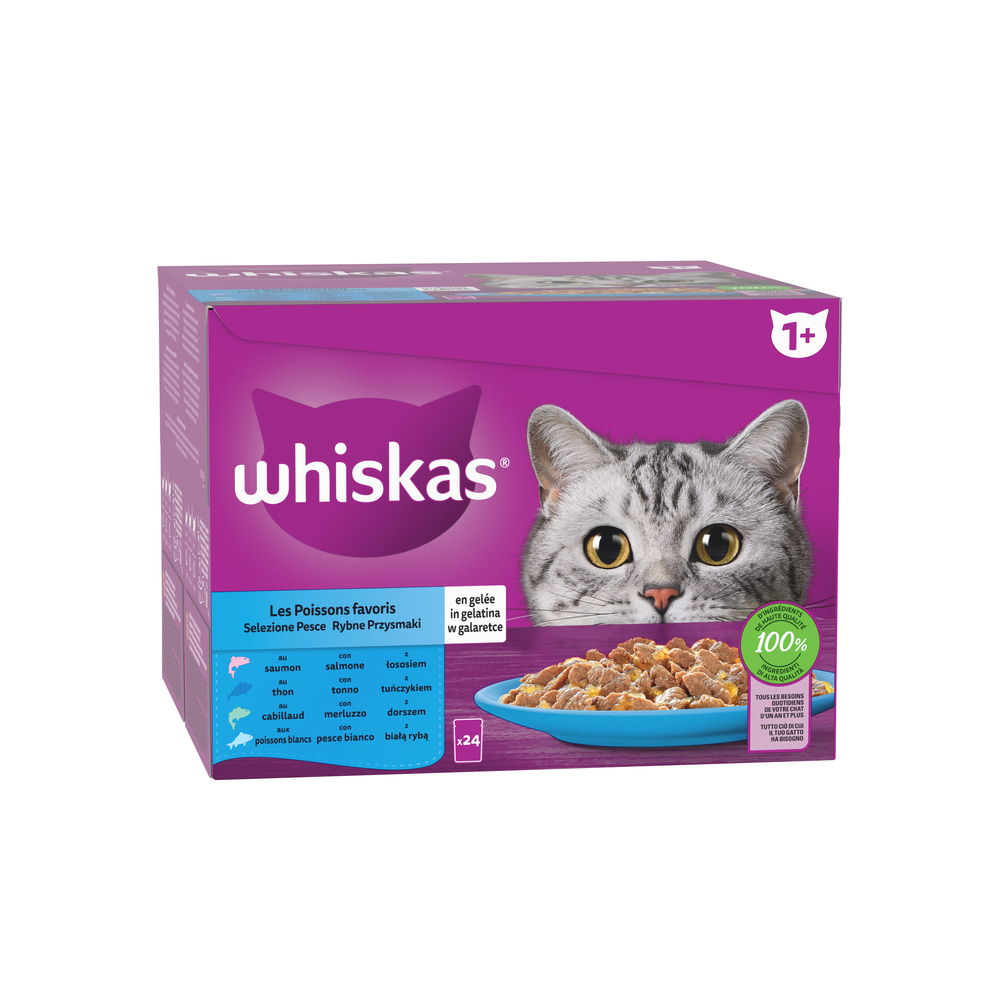 Les poissons favoris en gelée pour chat 24x85g