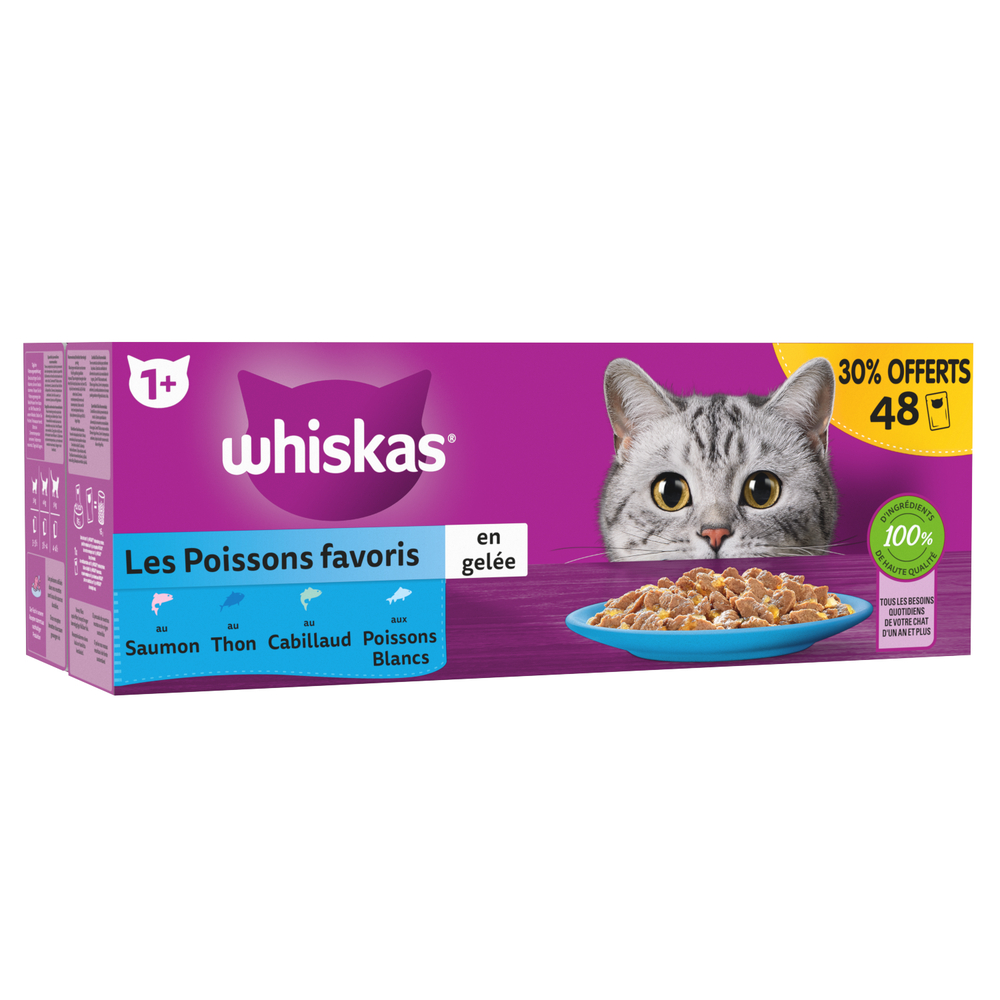 Repas complet en gelée pour chat 4 poissons favoris 48x85g 30% offert