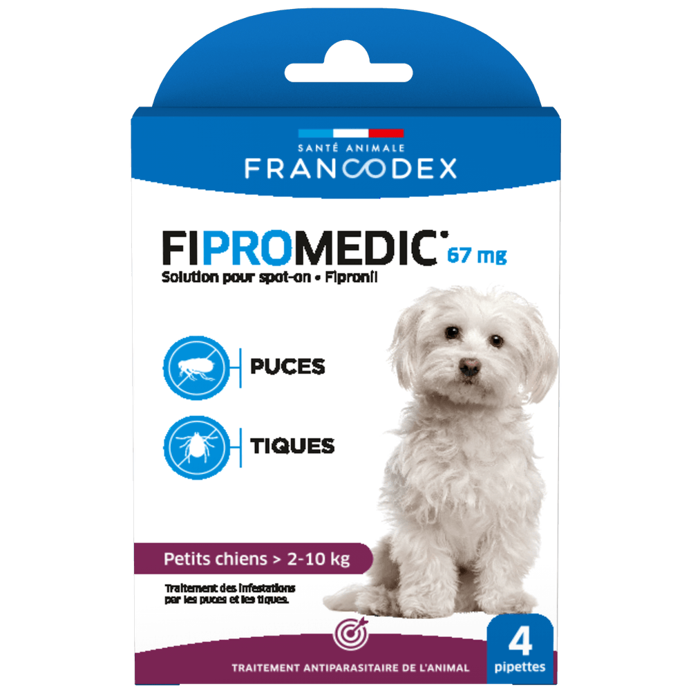 Pipette antiparasitaire Spot-on Fipromedic 67mg petit chien 2-10kg x4