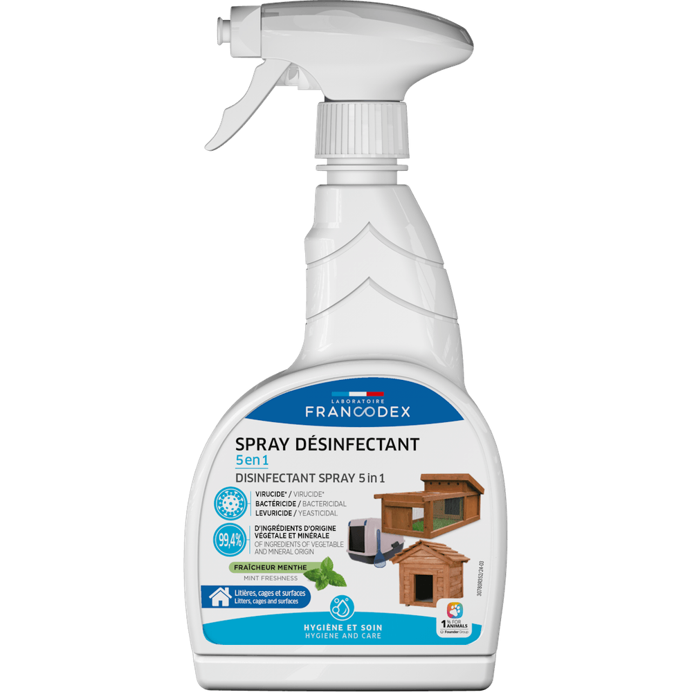 Spray Désinfectant 5 en 1 pour habitat d'animaux de compagnie 750ml