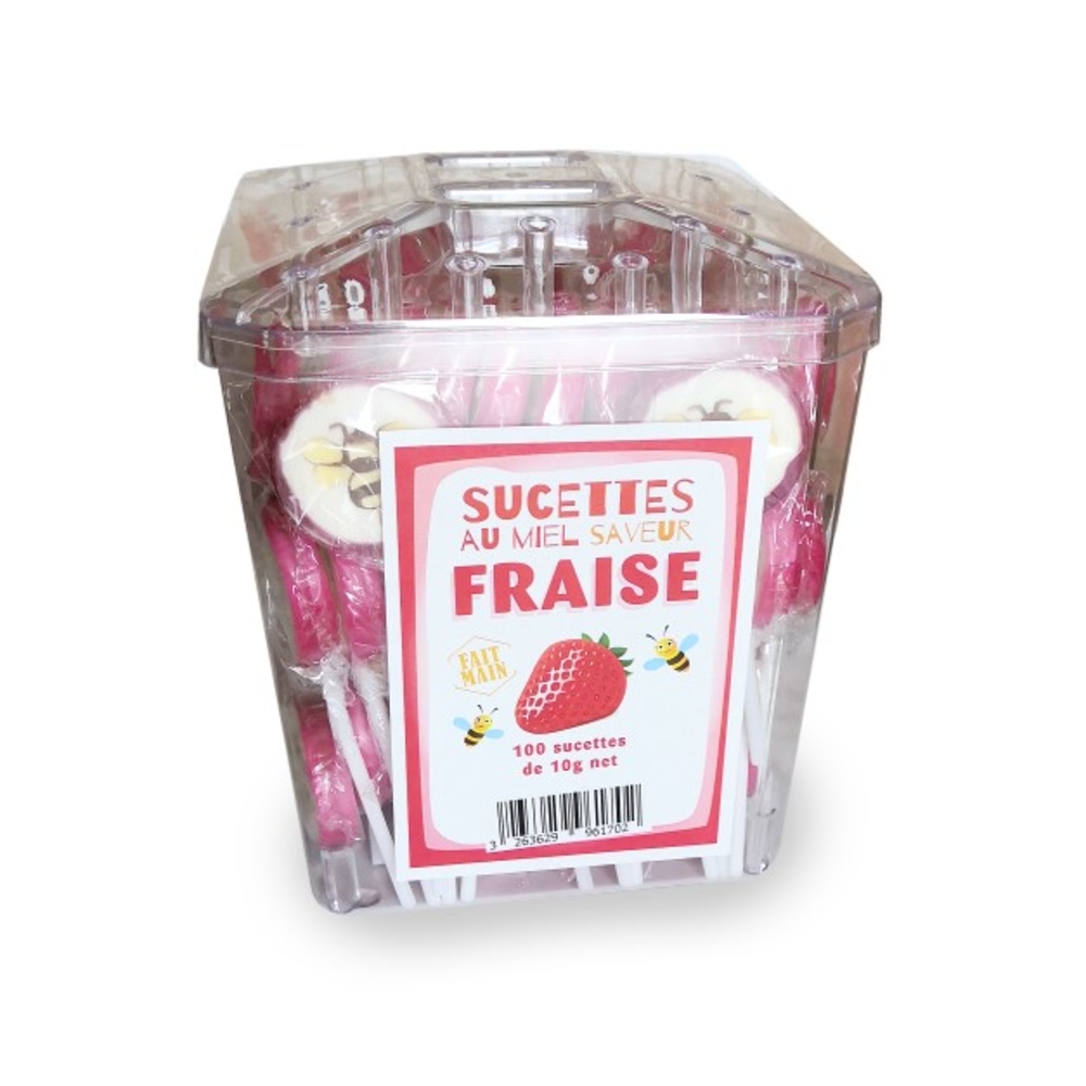 100 sucettes au miel et à la fraise - 10g