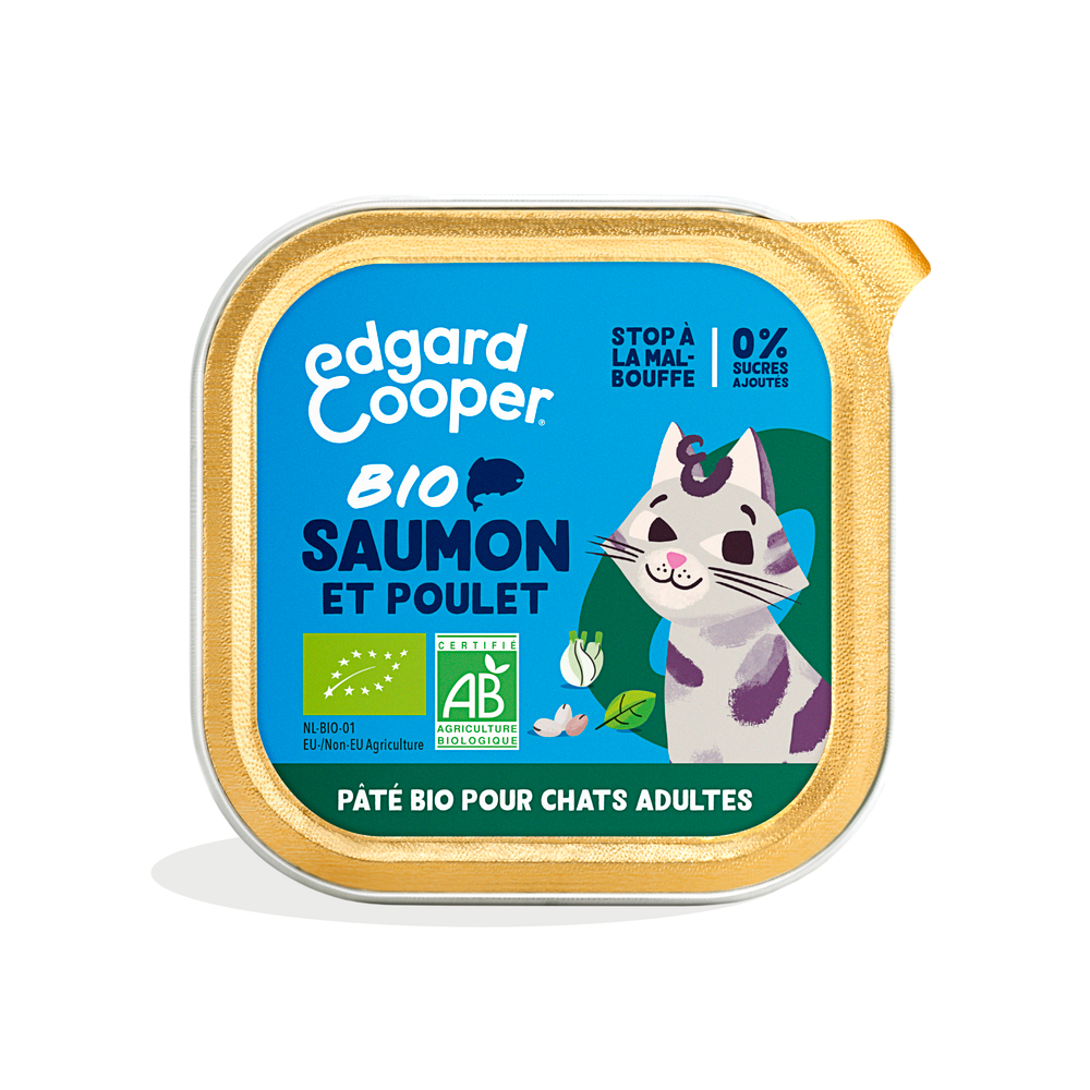 Pâtée bio saumon/poulet pour chat adulte 85g