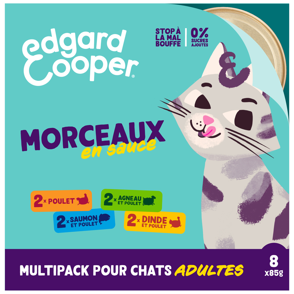 Multipack morceaux sauce poulet saumon dinde & agneau pour chat 8x85g