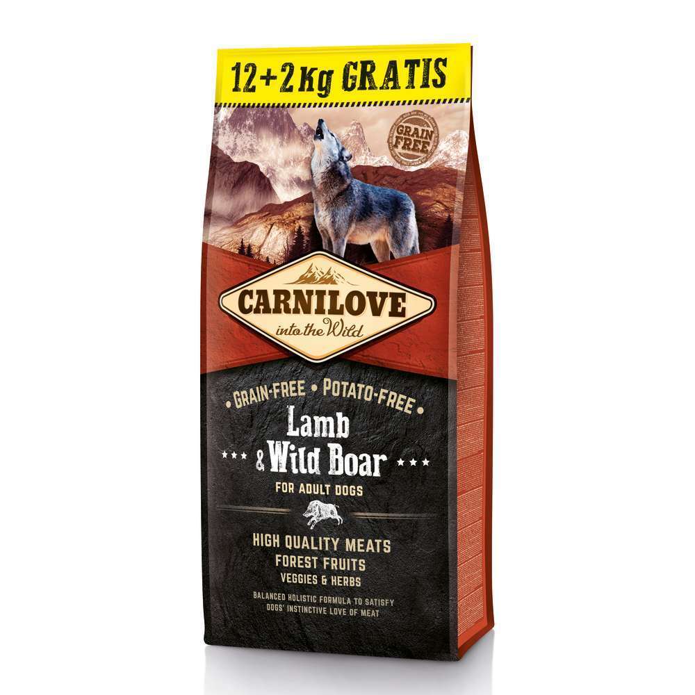 Croquettes chien adulte agneau et sanglier sauvage - 12 + 2kg offerts