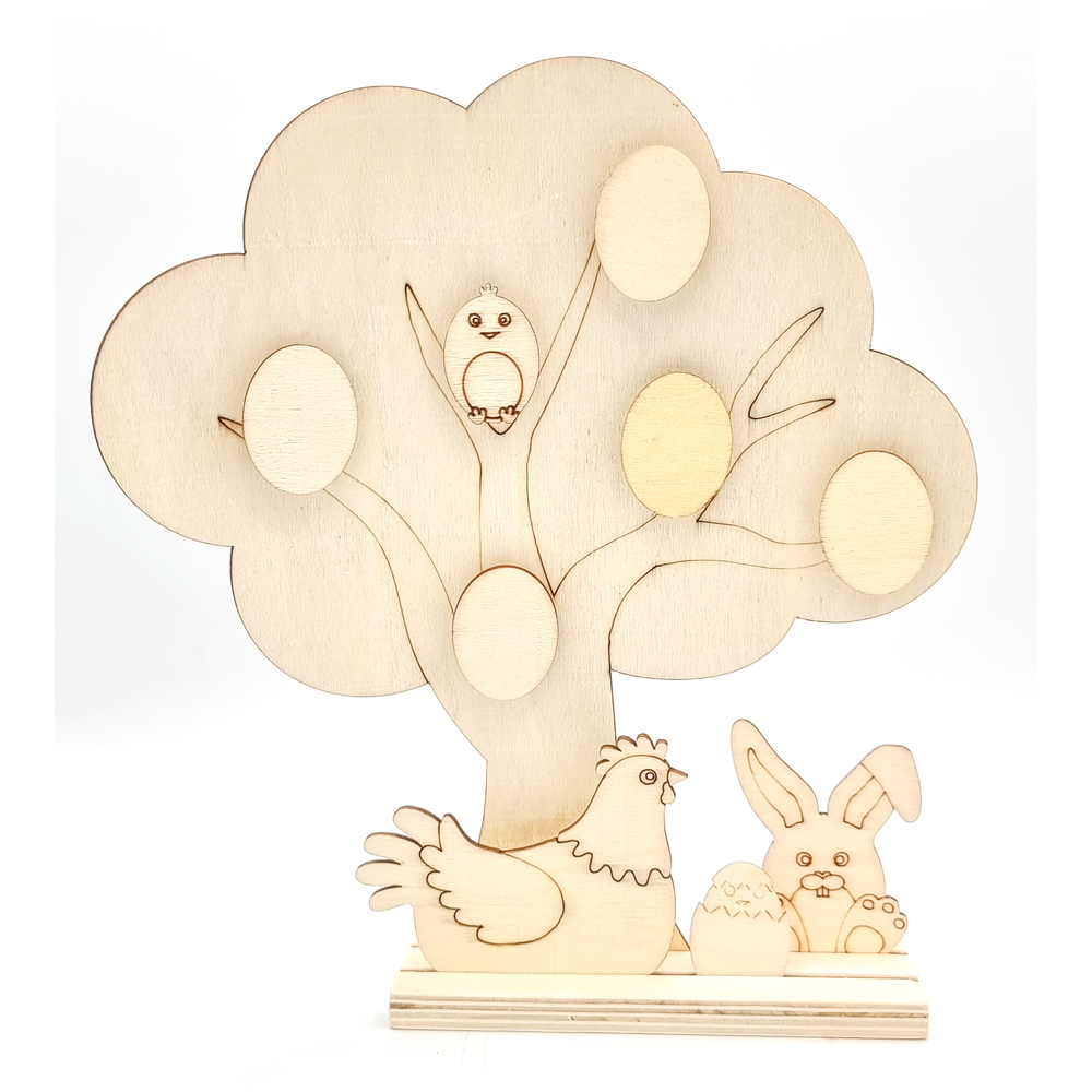 Support à décorer DIY Scénette Arbre de Pâques en bois - 21x18cm