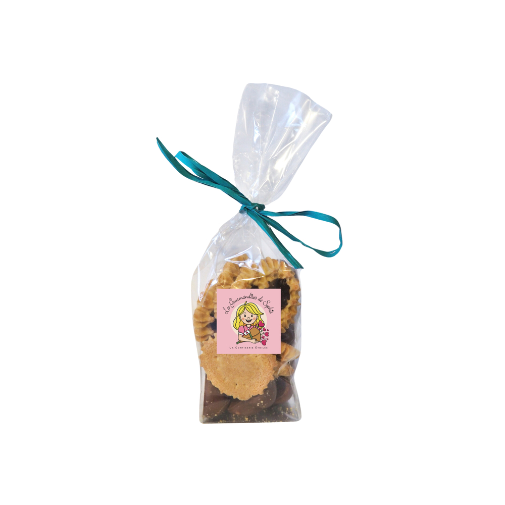 Sachet Duo de petits cœurs en chocolat avec biscuit ou guimauve 150g