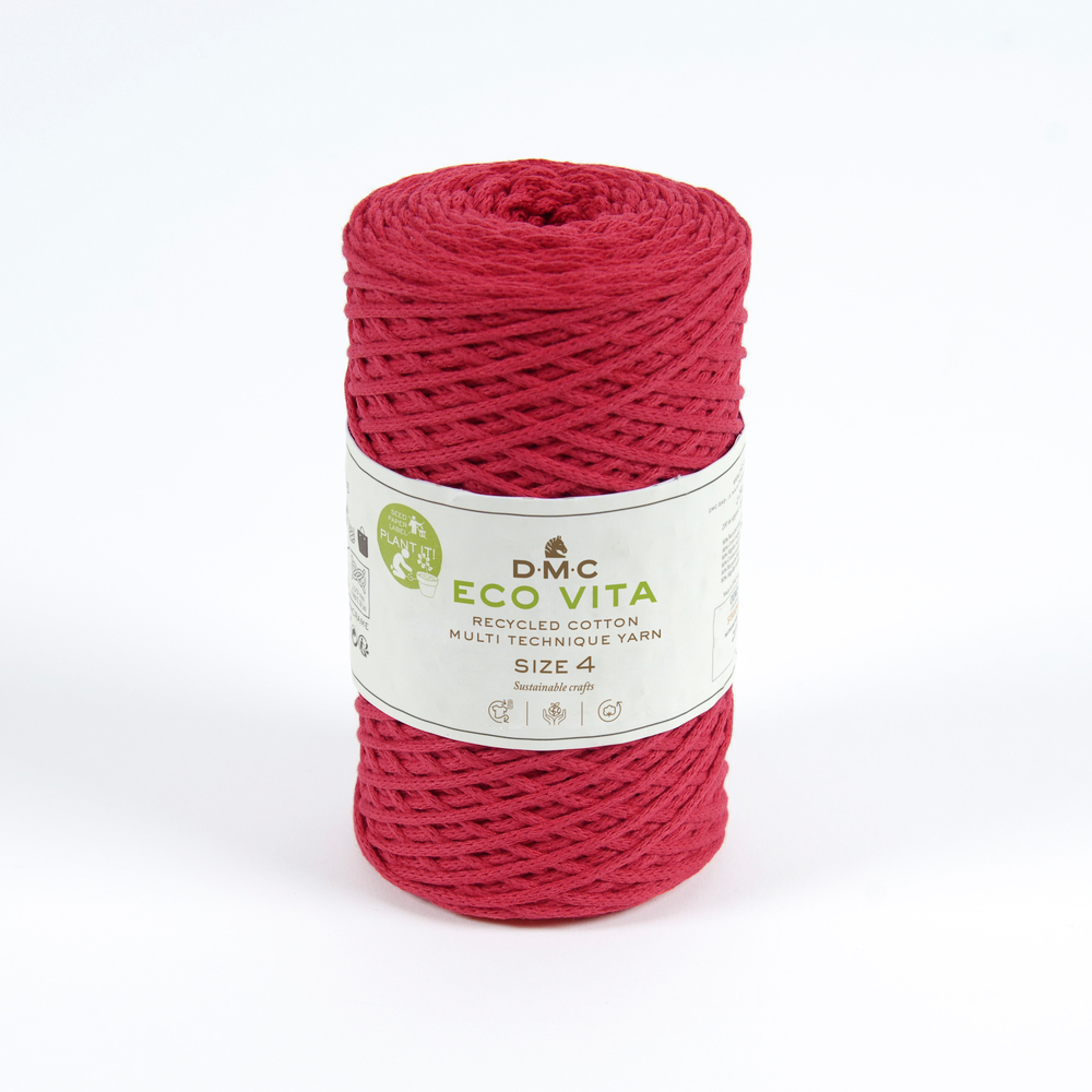 Pelote Eco Vita en fil de coton recyclé et polyester rouge - 250 g