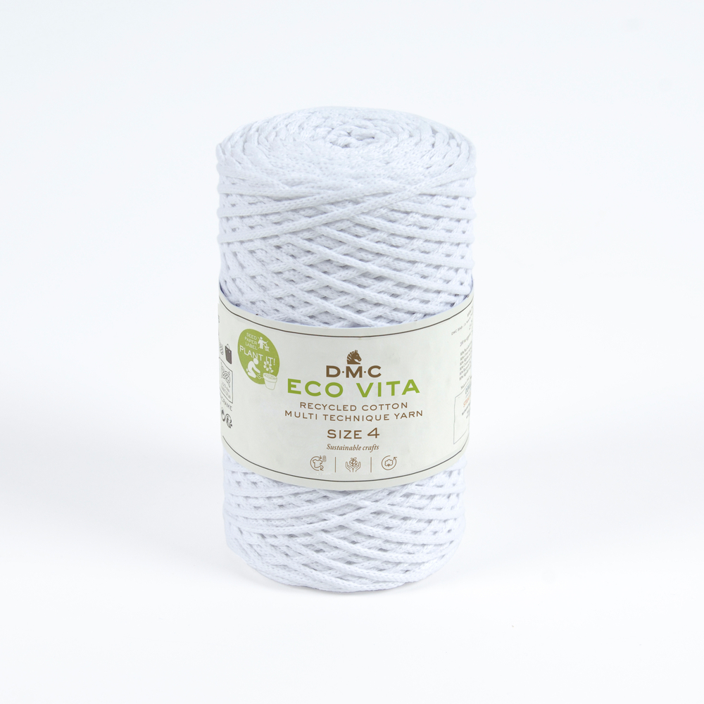 Pelote Eco Vita en fil de coton recyclé et polyester blanche - 250 g