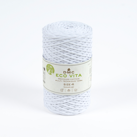 Pelote Eco Vita en fil de coton recyclé et polyester blanche - 250 g