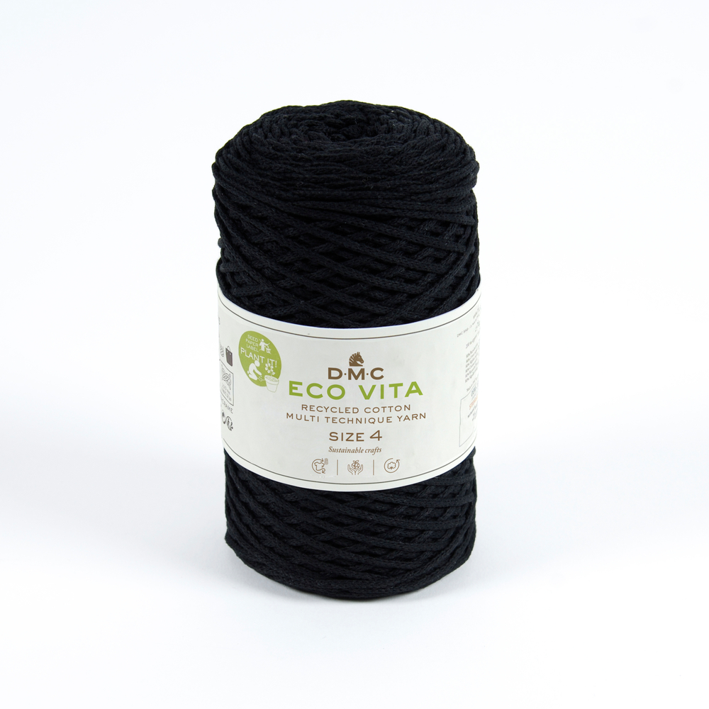 Pelote Eco Vita en fil de coton recyclé et polyester noire - 250 g