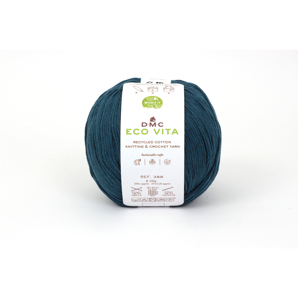 Fil Eco Vita coton recyclé bleu pour aiguilles/crochet 4-5 mm - 100 g