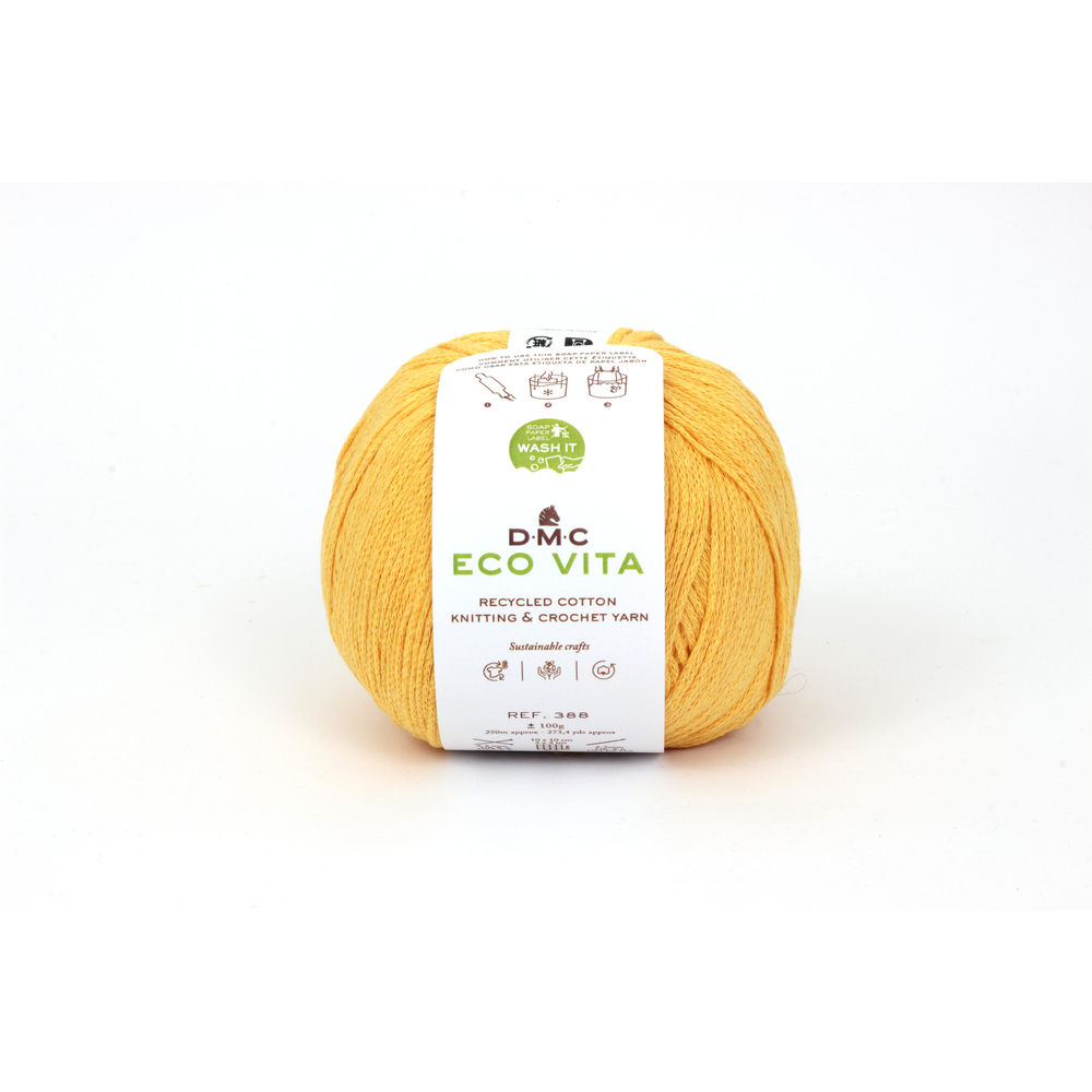 Fil Eco Vita coton recyclé jaune pour aiguilles/crochet 4-5 mm - 100 g