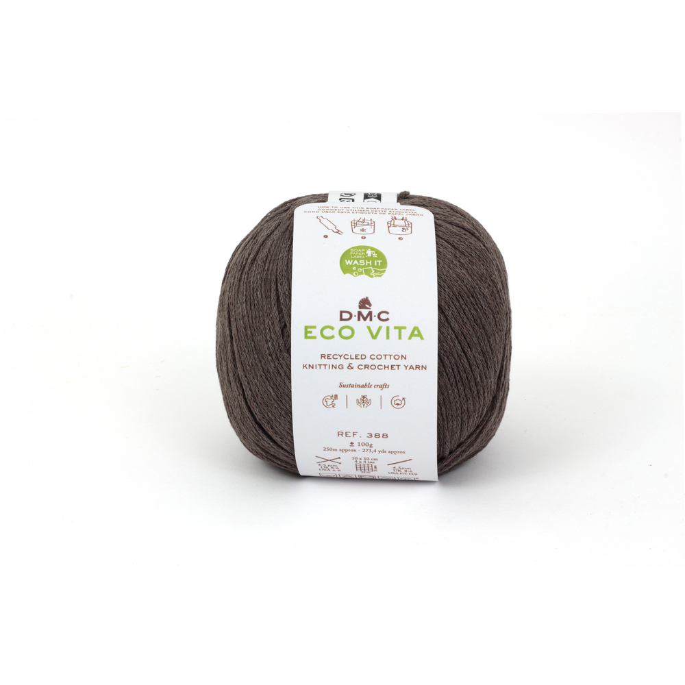 Fil Eco Vita coton recyclé marron pour aiguilles/crochet 4-5 mm 100 g