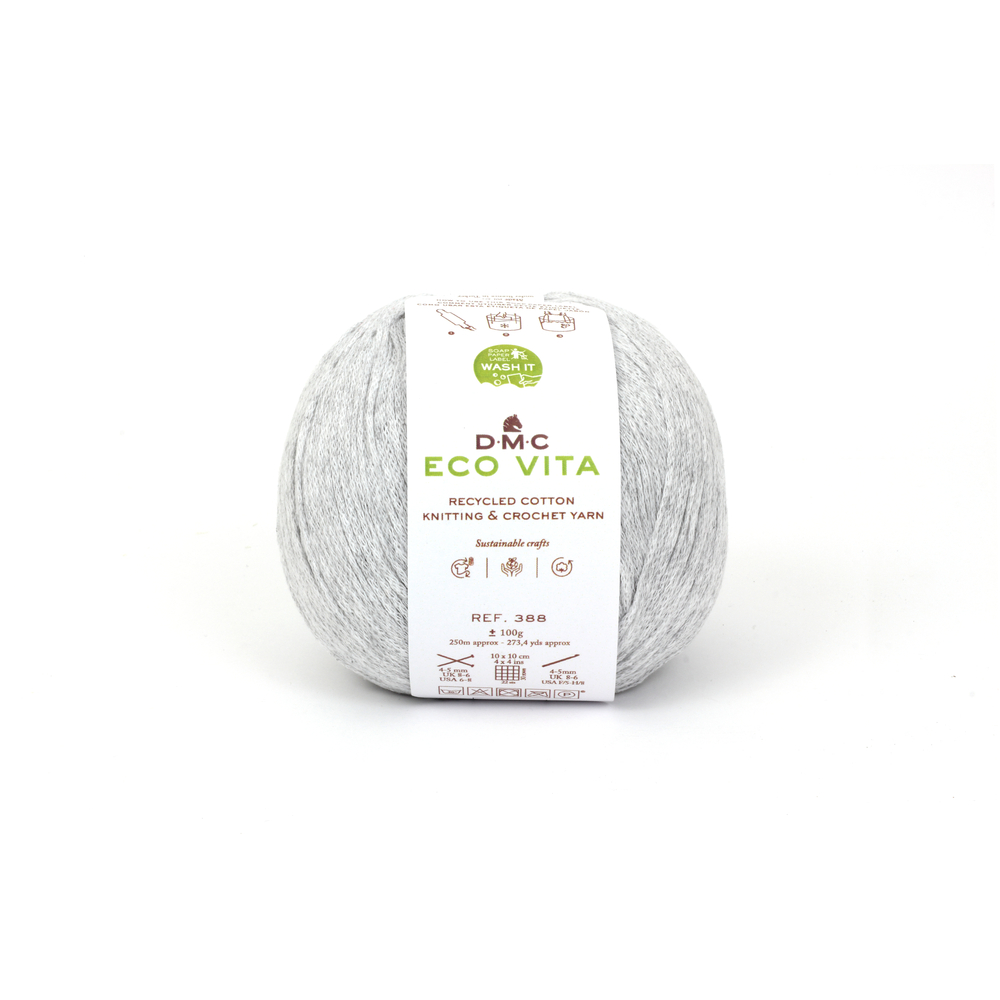 Fil Eco Vita coton recyclé gris pour aiguilles/crochet 4-5 mm - 100 g