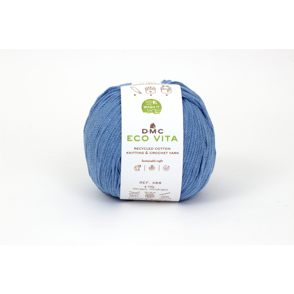 Fil Eco Vita coton recyclé bleu pour aiguilles/crochet 4-5 mm - 100 g